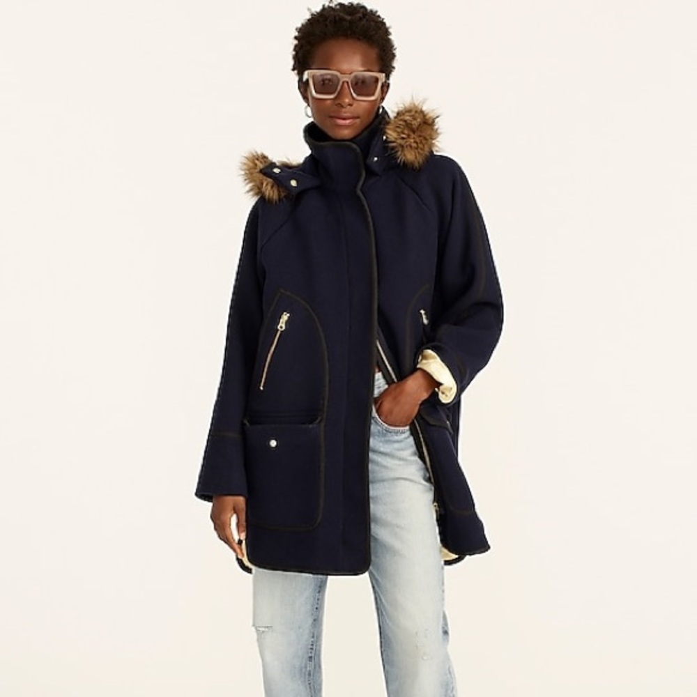 NEW! J. Crew Summit Parka in Italian Stadium-Cloth Wool Coat in Navy (8) - Picture 12 of 16